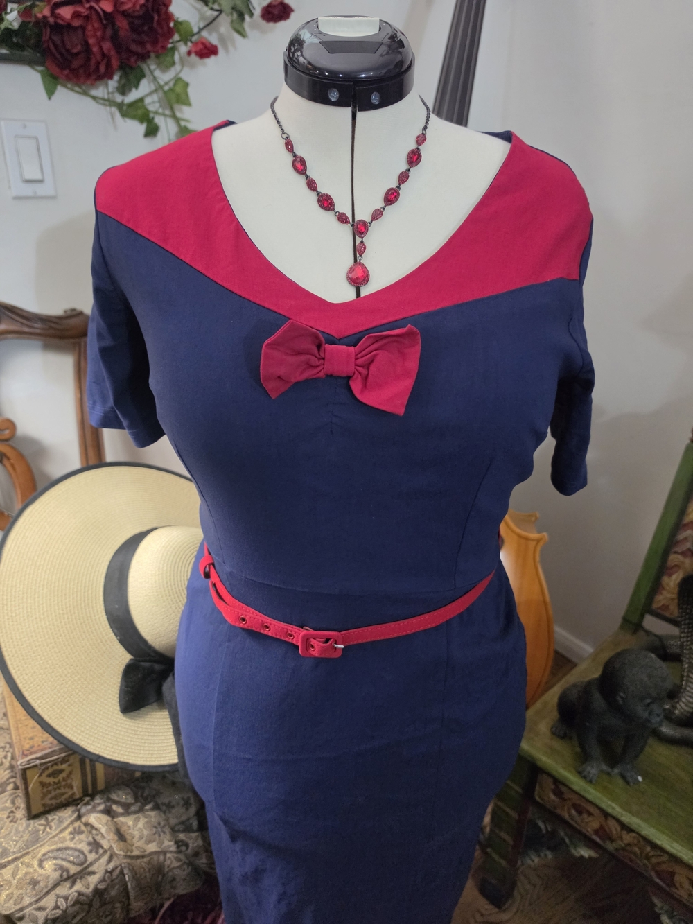 Collectif Navy Navy And Red Pinup Wiggle Dress